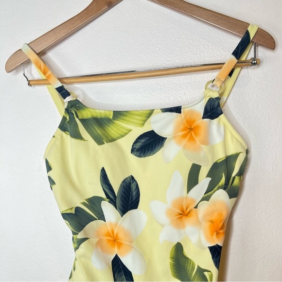 Vintage Leiloni 90s Pastel Yellow One Piece Tropical Floral Pinup Swimsuit 8 - Picture 4 of 16